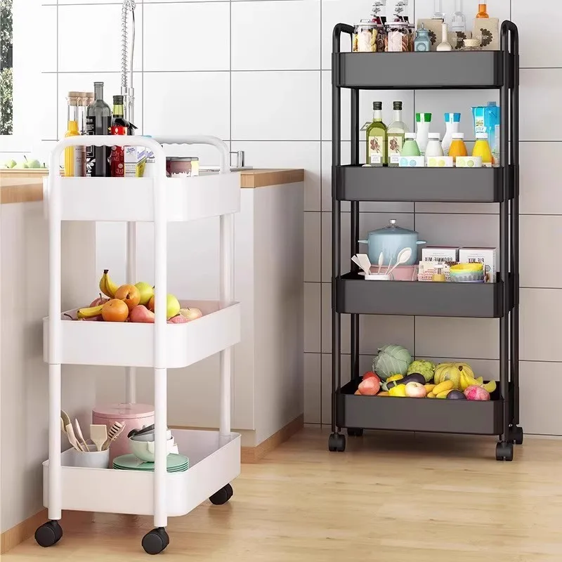 3 ชั้นRollingพลาสติกRackรถเข็นหลายชั้นห้องครัวห้องน้ําห้องนอนOrganizerล้อSnack Storage Cart