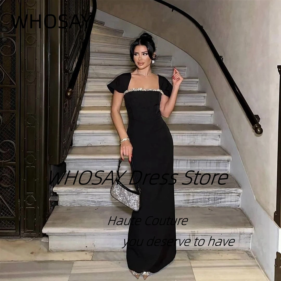 

WHOSAY Black Prom Dresses 2024 Beading Portrait Neckline Vestidos Party Evening Gowns Sexy Back Special Banquet Dress