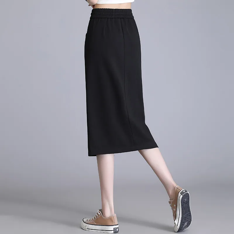 High Waist Split Wrap Hip Skirt Summer Thin New Elastic Style Slim Fit Medium Length One Step Half length Skirt S-5XL