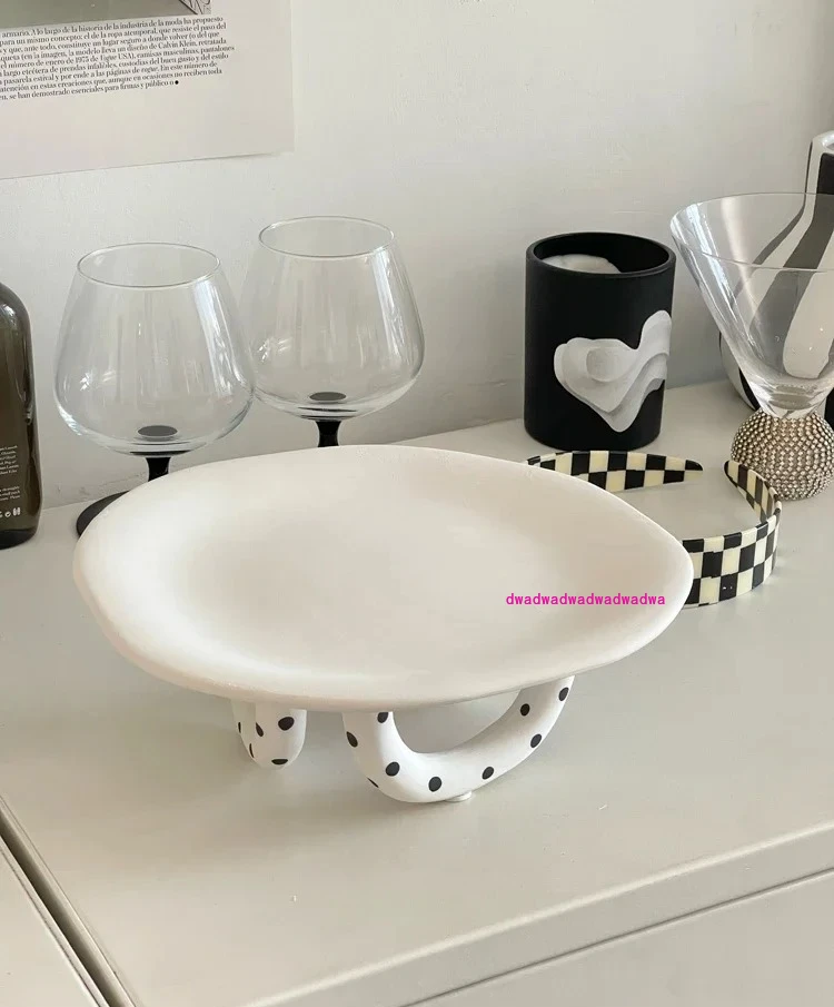 black and white fun polka dot twisted leg tray fruit plate B&B café art ornaments