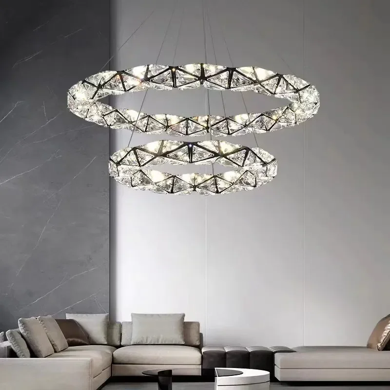 

Modern Remote Control Dimmable Led Chandelier Lustre Crystal Pendant Lights Home Decor Steel Circle Chandelier Lamp Fixtures