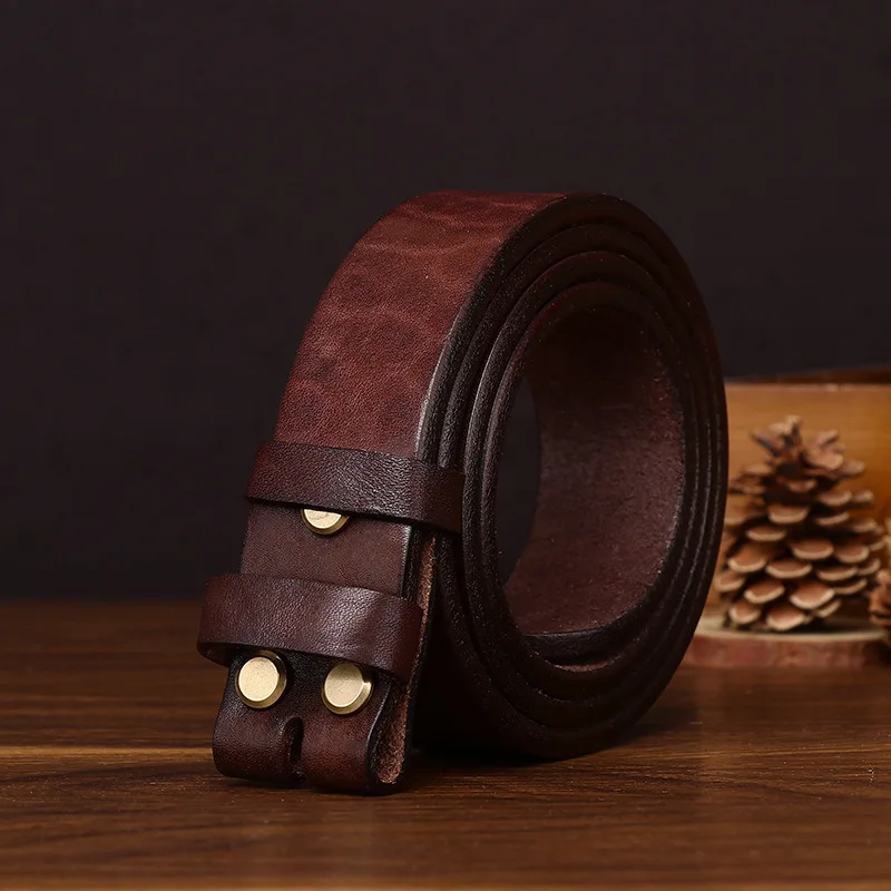 3.8cm Width 6mm Thick Retro Cowhide Coarse Grain Belt Men Genuine Leather Pin Buckle Belt First Layer Cowhide No Buckle Belt Men