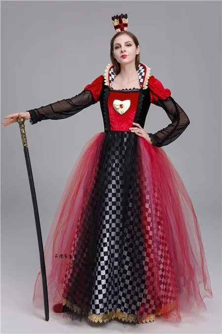 

loween Red Heart Bla Spade Queen Red K Snow White Skirt Movie Performance Costume Women's Traditional Clothing