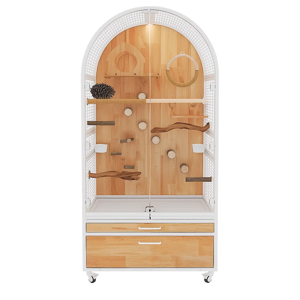 Solid Wood Large Luxury Villa Bird Cage Button Household Parrot Bird Splash Cage Featuring Transparent Glass Doesn't Occupy Area