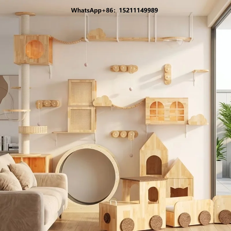 Modern Wood Glass Cat Villa Multi Level Pet House Large Indoor Multiple Cats