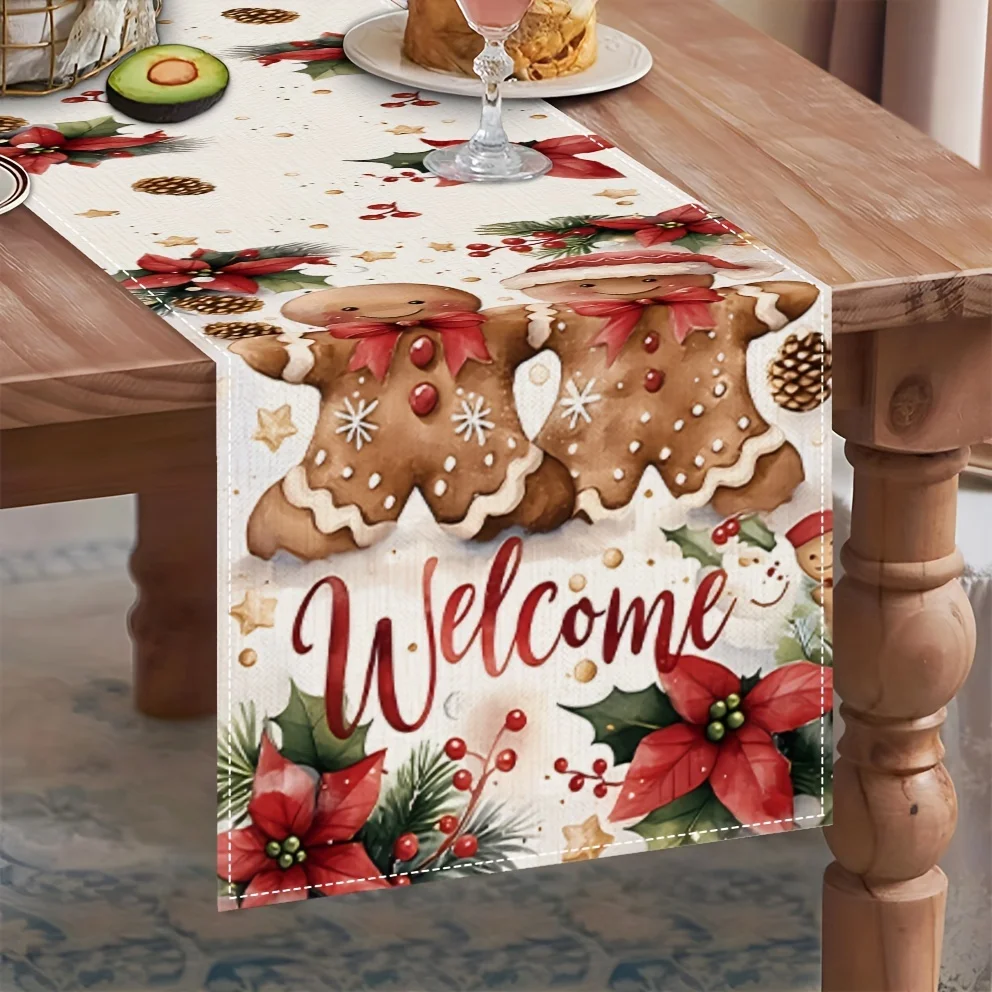 New Year Gingerbread Man with a Christmas Baking Theme Print Seasonal Kitchen Dining Table Decoration Suitable Family Gatherings