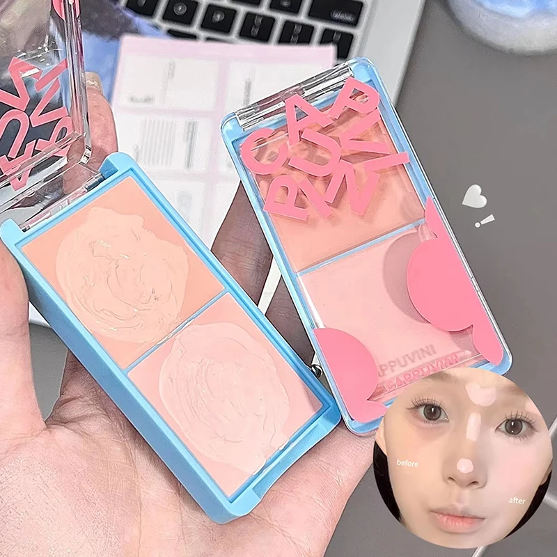 Cappuvini Tweekleurige Gezicht Verhelderende Crème Highlight Uitbreiding Facial Highlighter Palette Natuurlijke Blush Hydraterende Matte Rouge