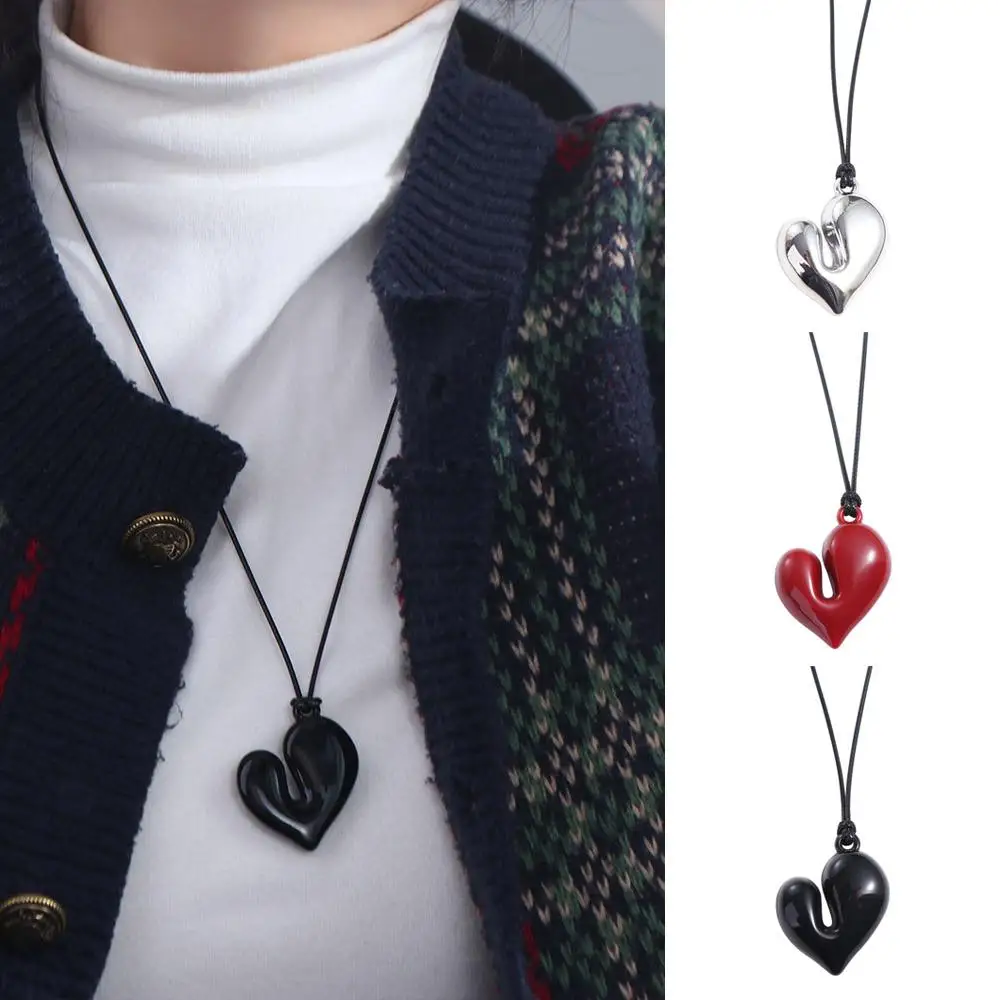 Pull-out Romantic Heart Pendant Necklace Drawstring Irregular Fashion Choker Aesthetic Vintage Sweater Chain Accessory