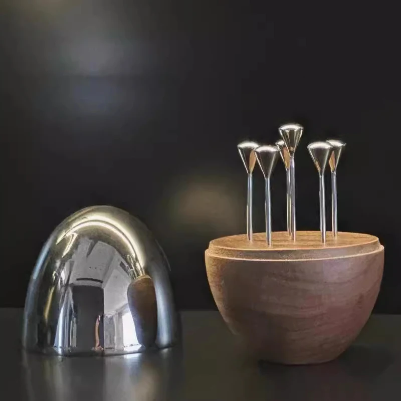 Egg Shape Luxury Toothpick Holder Stainless Steel Walnut Wood Creative Toothpick Storage Container Metal Picks Party Decoration