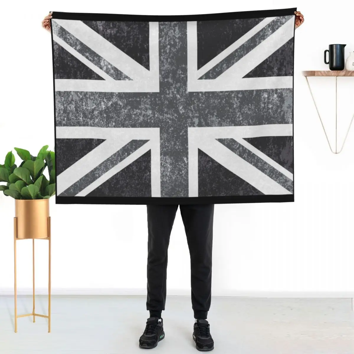 Union Jack Vintage Grayscale - United Kingdom Flag Throw Blanket Softest Summer Soft Big Bed warm winter Cute Plaid Blankets