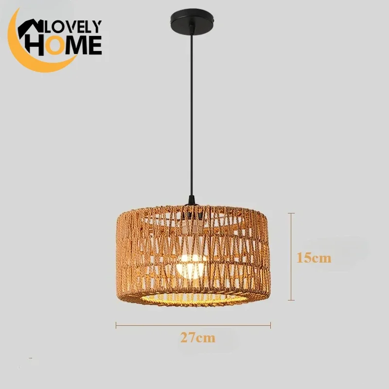 

Boho Cylinder Shape Hanging Light Fixture Handmade Rattan Pendant Lamps Woven Drum Adjustable Basket Chandelier Light Fixture