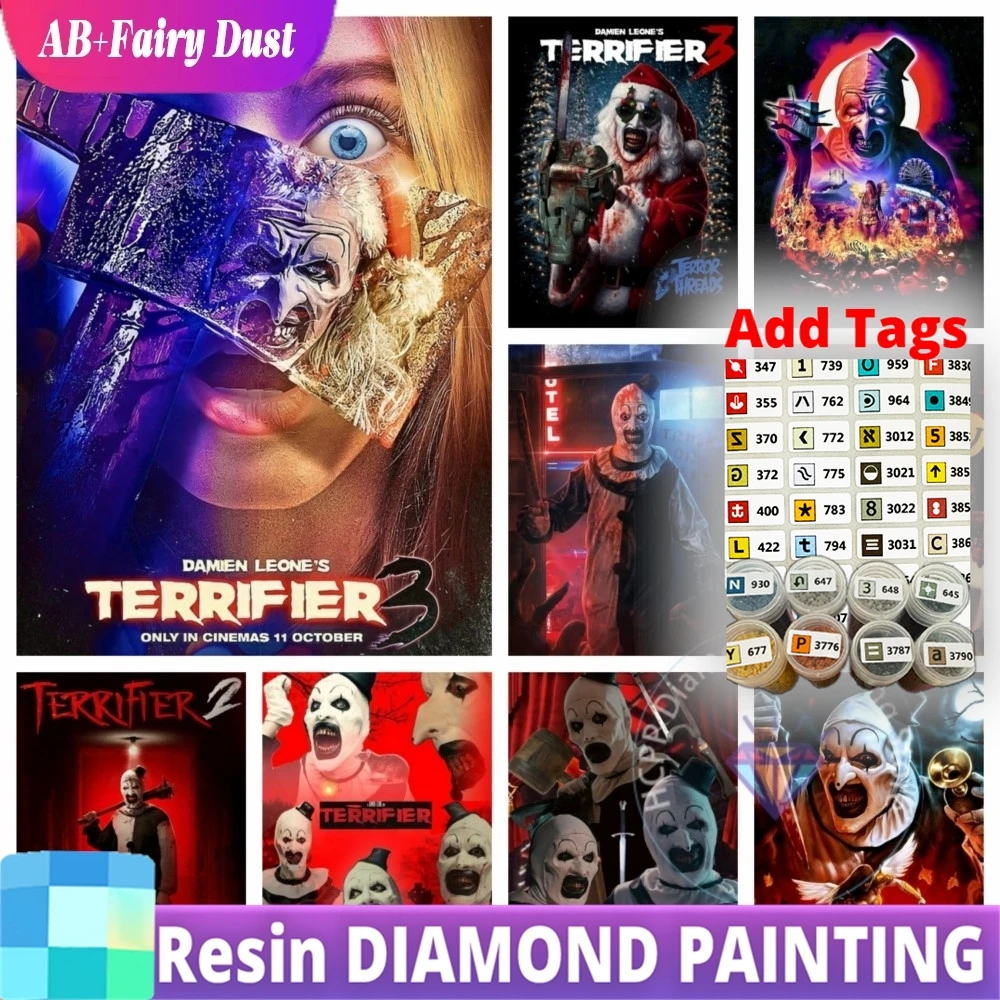 

AB Fairy Dust Comes with DMC stickers 5D DIY T-Terrifier Horror Movie Diamond Painting Kit Diamond Embroidery Cross Stitch Handm