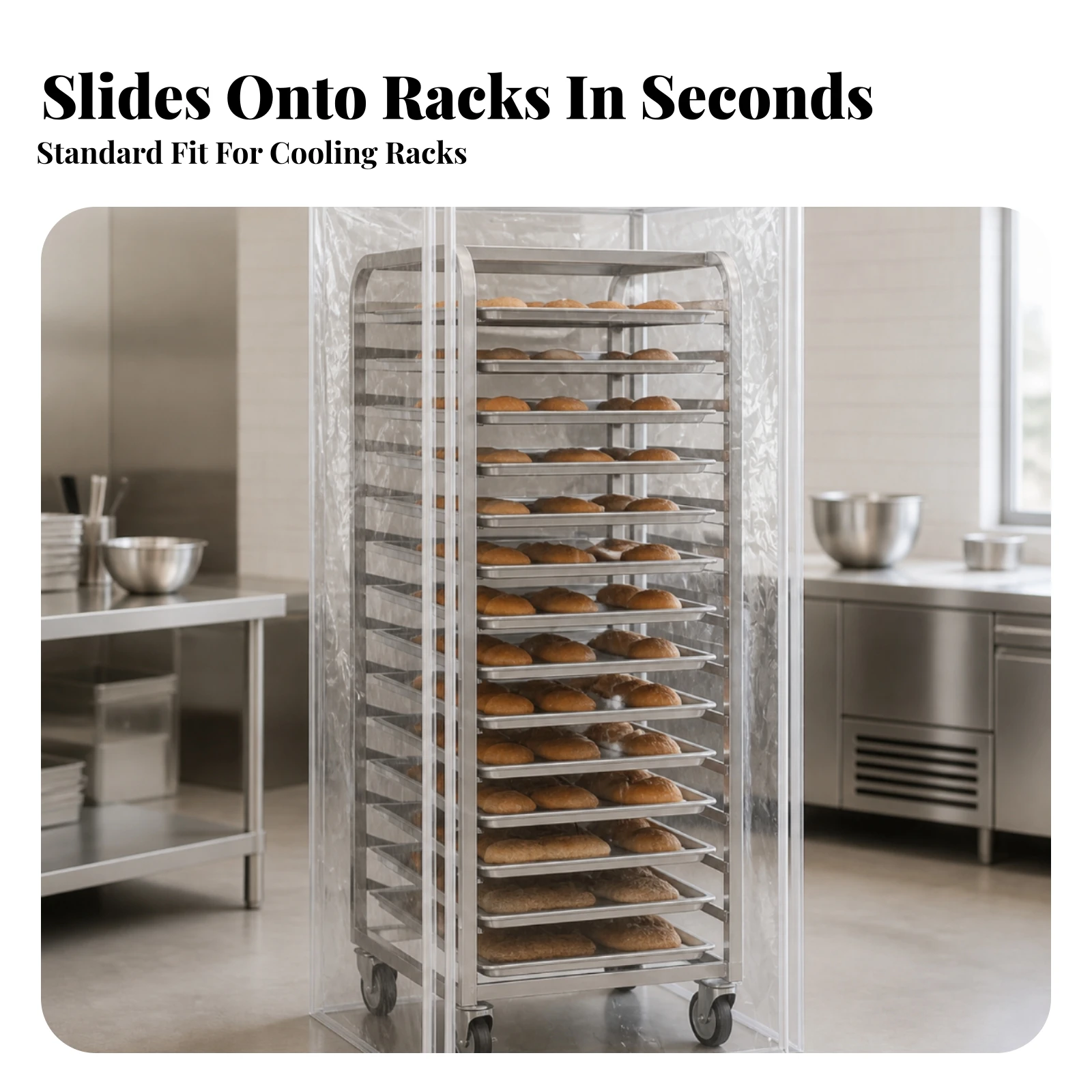 Bread Rack Cover with Zipper Transparent Bakery Rack Cover Reinforced Long-Lasting for Bakeries, Prep Areas, Storage Areas