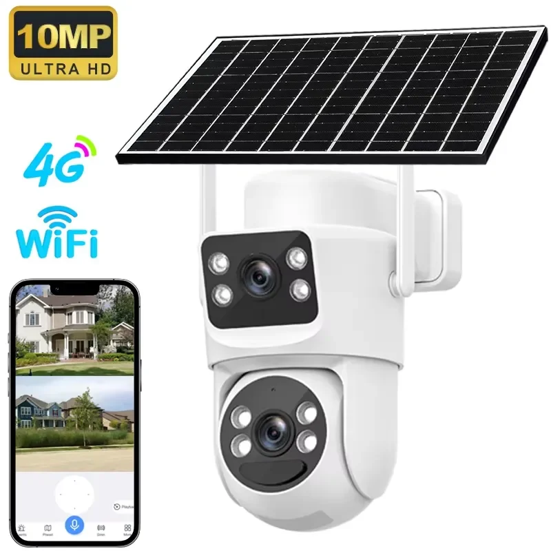 STLF Dual lens outdoor wireless wifi solar CCTV 4G SIM card PTZ 5K ultra high definition home monitoring night vision