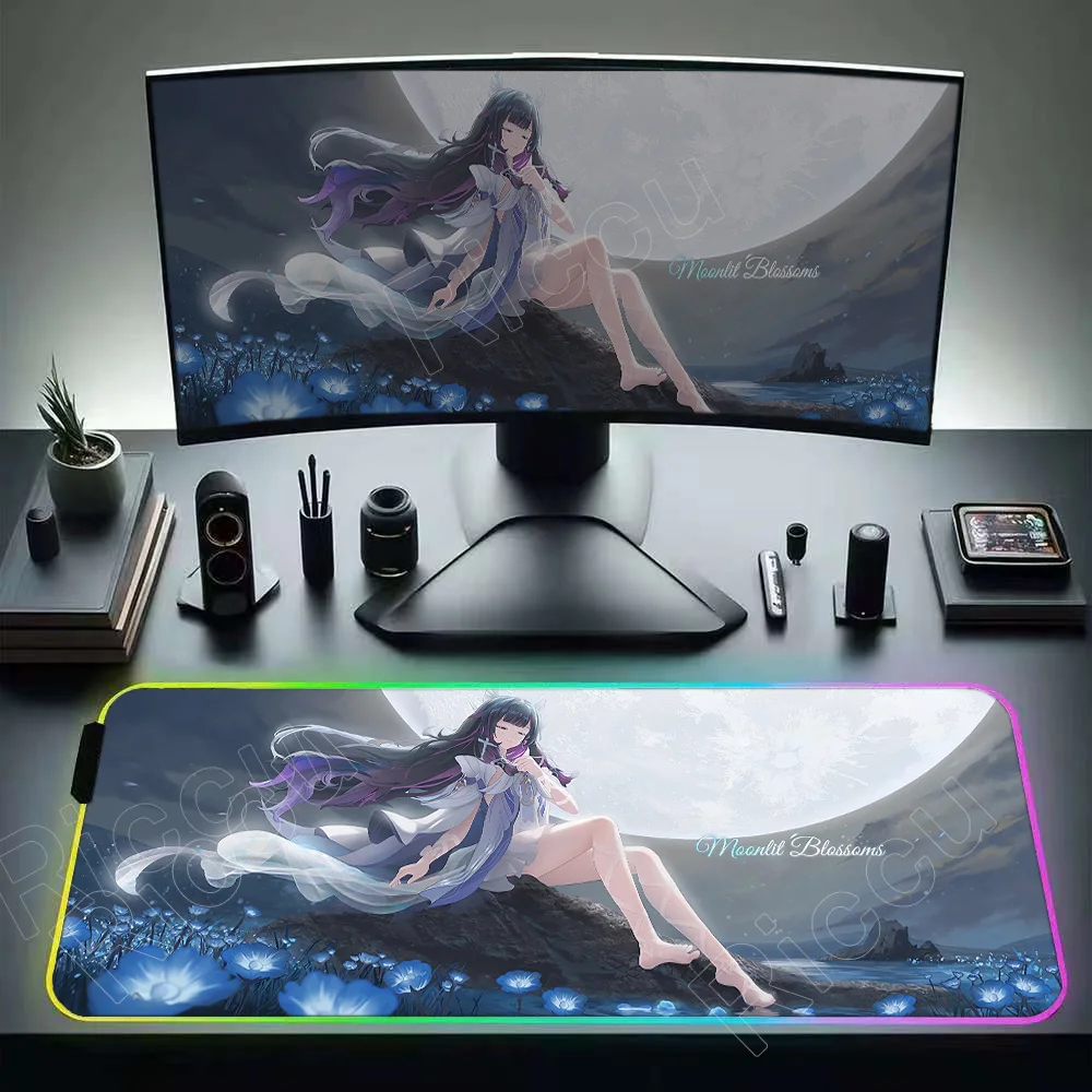 Anime RGB Desk Mat Genshin Impact Mouse Pad Columbina Game Mousepad Gaming 900×400mm Non-slip Rubber Keyboard Pad Large Mice Mat
