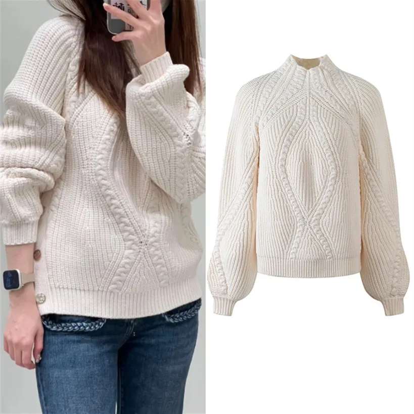 

Высококачественная версия, смешанный трикотаж, свободный дизайн, свитер-фонарь Све, базовый слой, свитер с боковыми пуговицами и украшением, длинный вязаный топ све