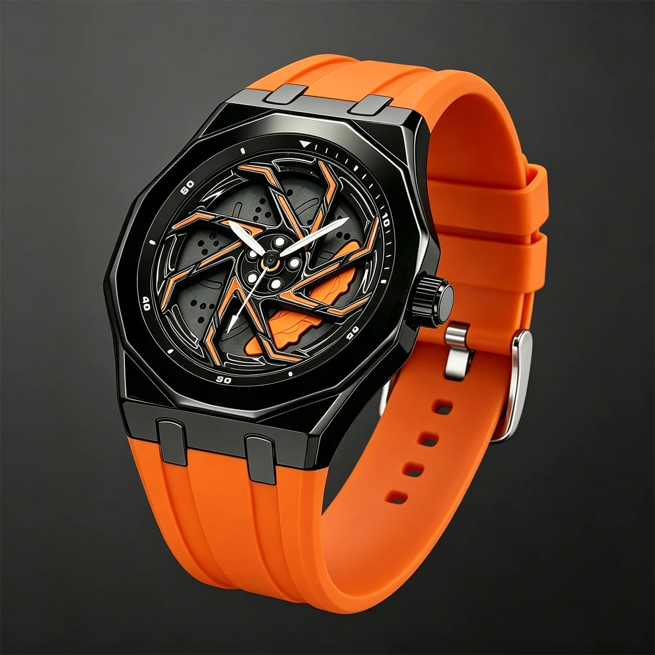 Rotating Wheel Dial Design Men's Fashion Quartz Watch Waterproof Rubber Strap Men's Watch Reloj Hombre