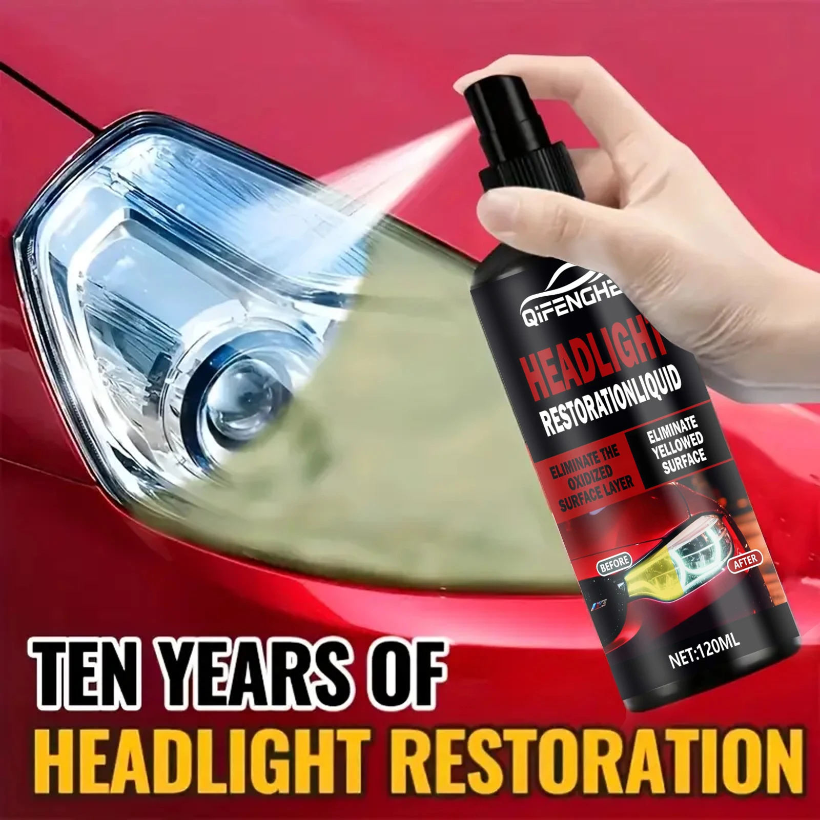 Headlight Restoration Spray-Ceramic Coating Kit to Restore Clarity & Prevent Yellowing, Long-Lasting UV Protection for Car Light