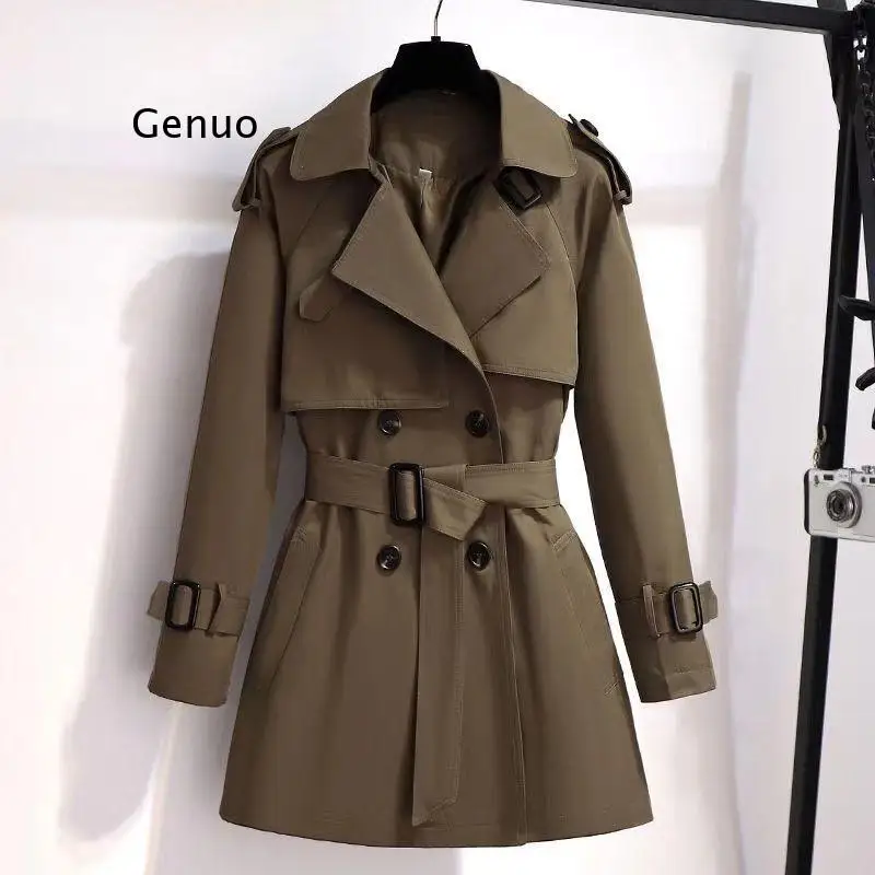 

Autumn Winter Elegant Women Double Breasted Solid Trench Coat Vintage Turn-Down Collar Loose Trench with Belt 3XL