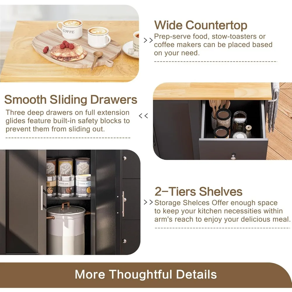 جزيرة المطبخ على عجلات مع خزانة تخزين وأوراق قطرة قابلة للطي، طاولة مطبخ دوارة، مقبض عربة لرف المناشف