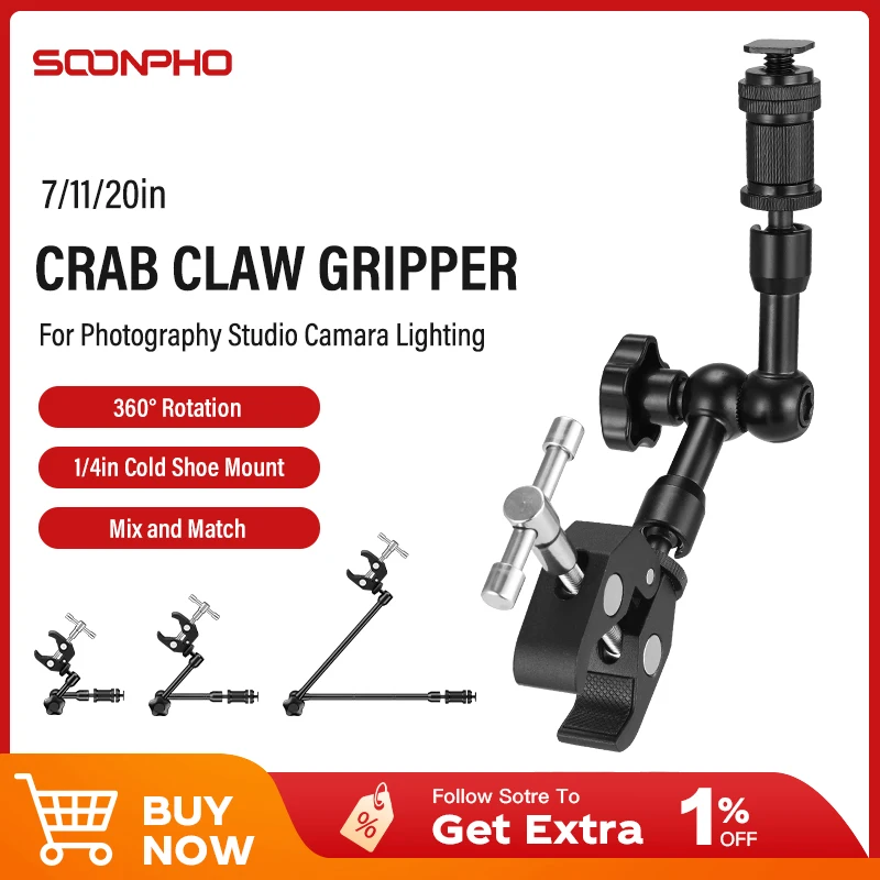 SOONPHO Bras Magique 7/11/20 pouces avec Vis 1/4'' 360° ° Pince super robuste en métal rotative pour moniteurs, éclairages vidéo et smartphones