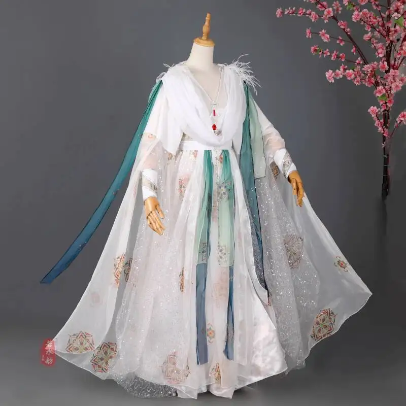 مجموعة Ruoshuifang القديمة للرجال ملابس رقص غريبة السماء الطائرة البيضاء زي الأداء القديم #5