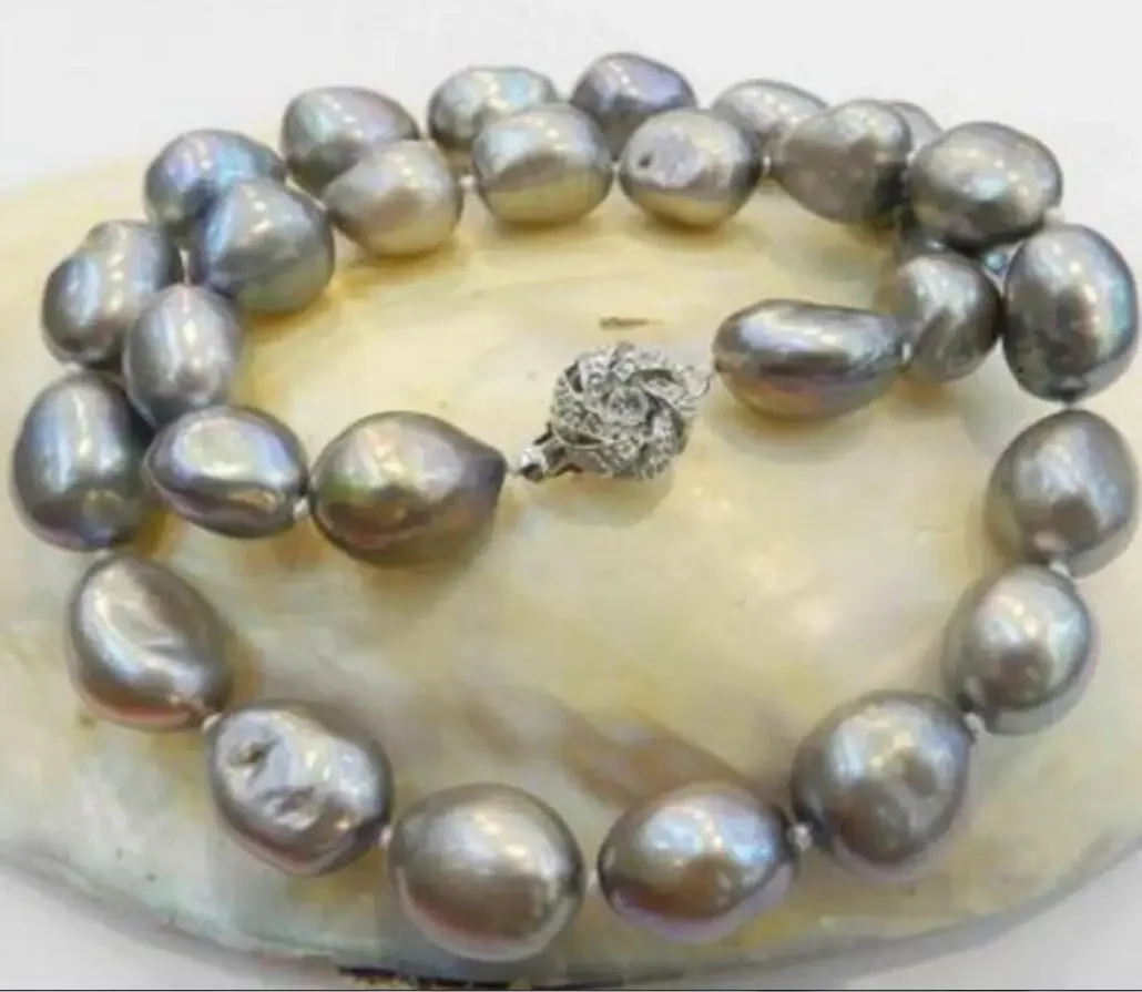 LARGE 8-10MM GRAY REAL BAROQUE CULTURED PEARL NECKLACE