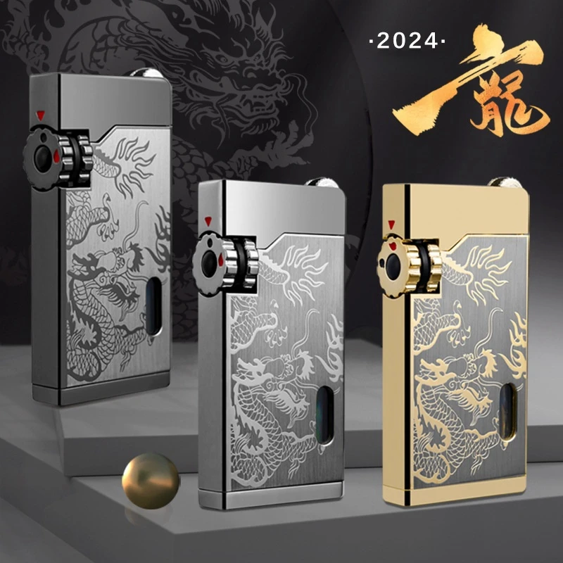 2024 Dragon Year JOBON Metal Dual Jet Blue Flame Gas Lighter Visual Gas Window Classic Grinding Wheel Ignite Cigar Lighters Tool