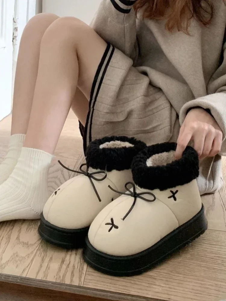 2026 New Women Princess Style Snow Boots Platform Cute Bowknot Plush Warm Height Increasing Short Winter Boots
