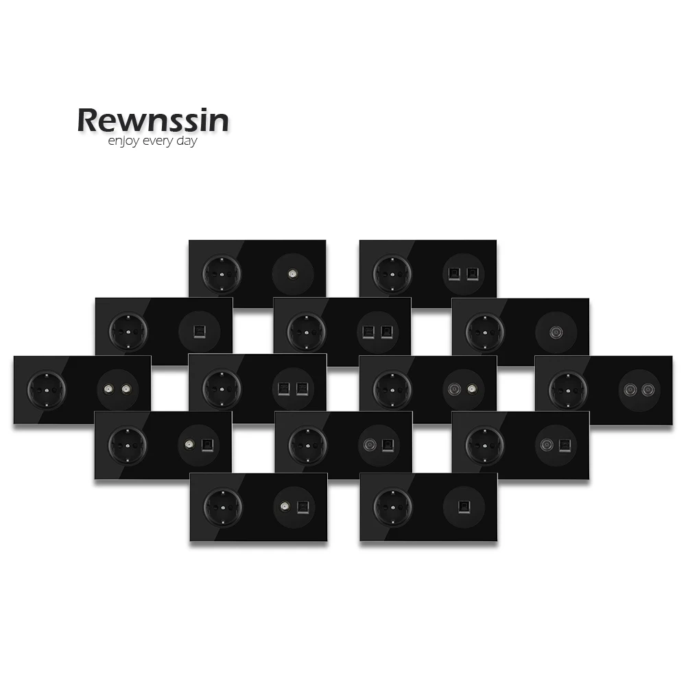 Socket Black Wall Power Socket RJ45 Cat5e Computer Satellite Antenna TV Telephone Socket Data Female Socket 172MM * 86MM