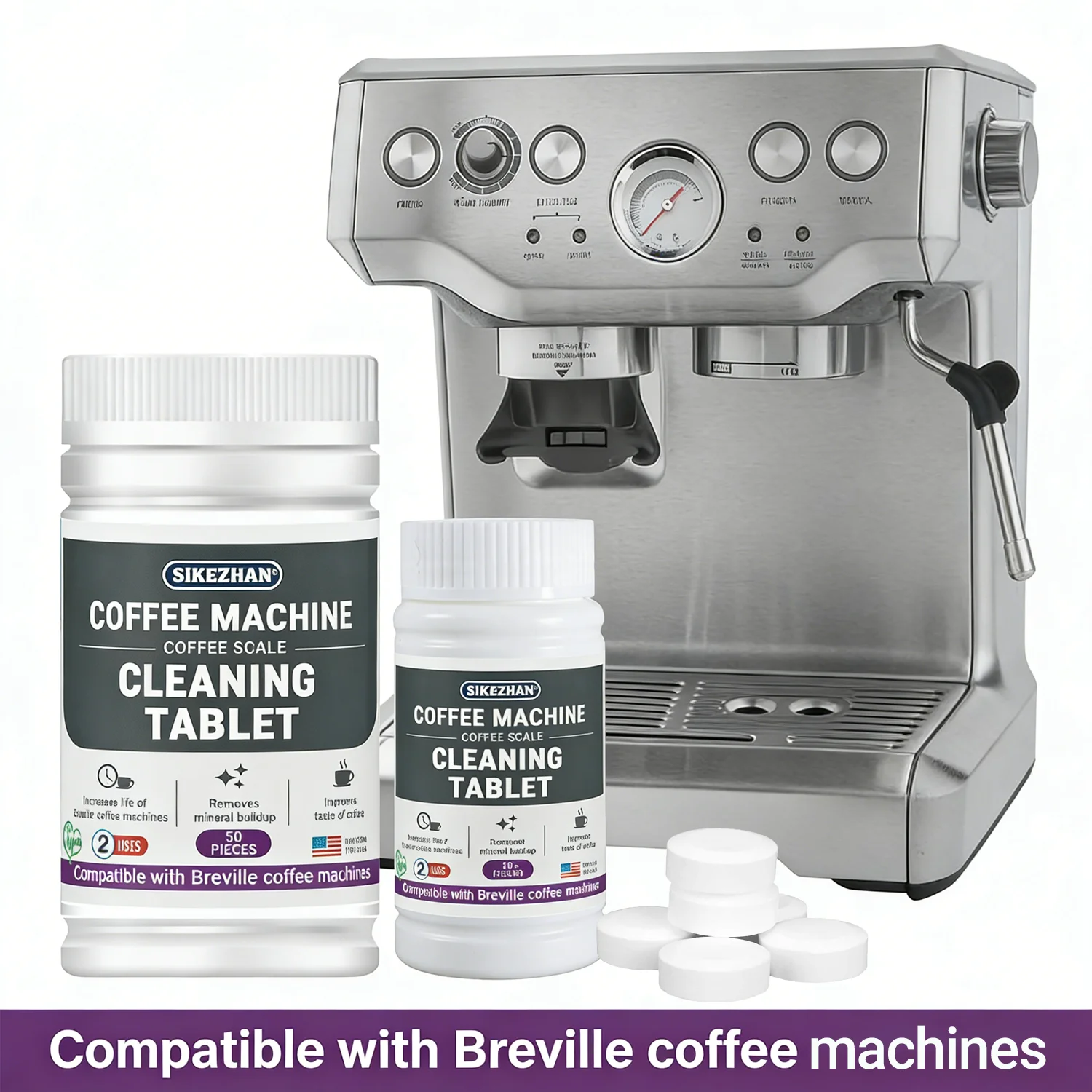 50 comprimidos de limpeza de máquina de café expresso compatíveis com Breville Barista Express, Pro, Touch, Oracle, BES870XL, limpador de café