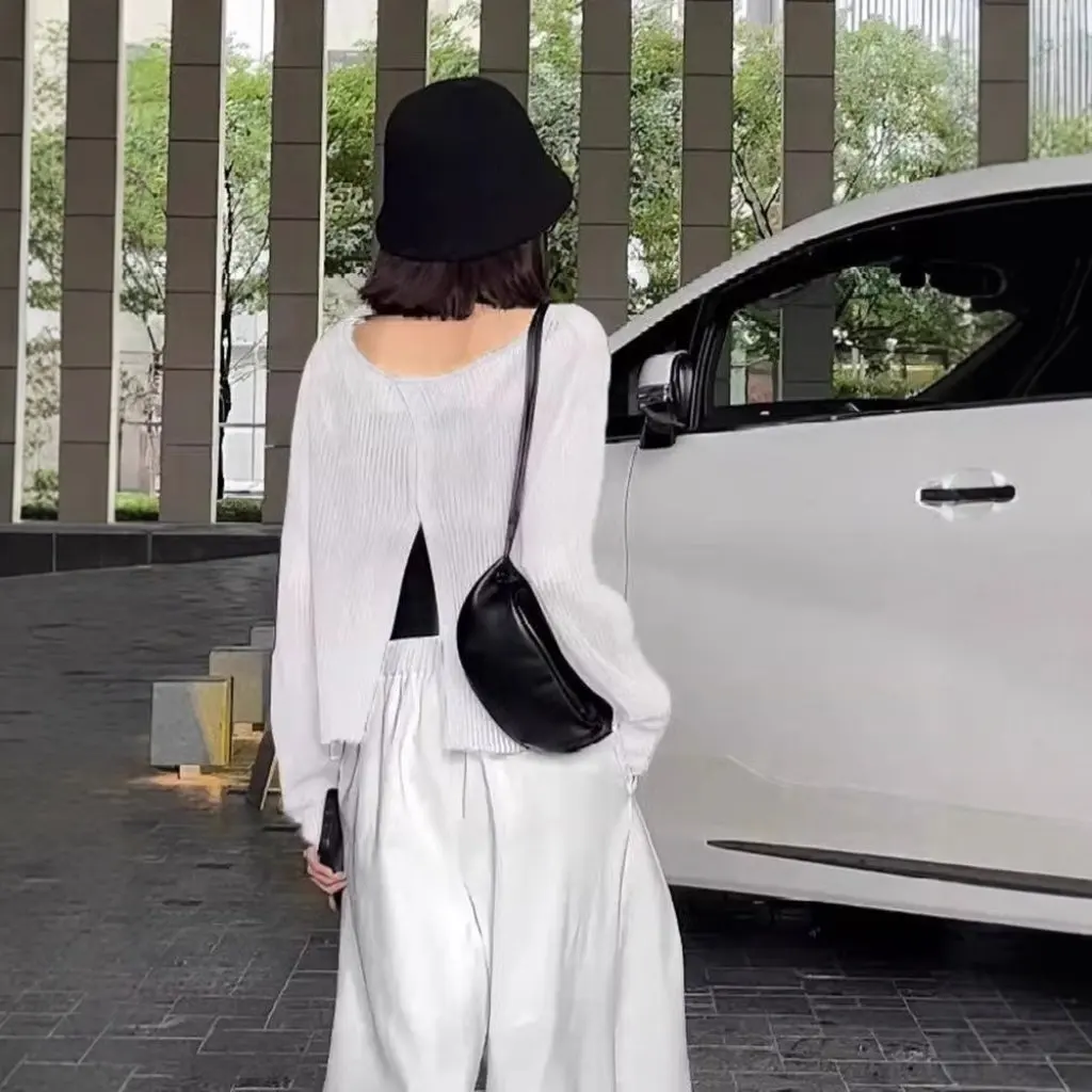 

Women's French-Style Ice Silk Thin Back Hollow-Out Slit Sun-Protective Cover-Up Summer Loose Knit Air-Conditioning Top