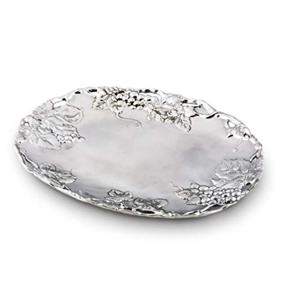 طبق عنب بيضاوي من الألومنيوم نمط العنب رمل مصبوب بجودة حرفية من الألومنيوم مصقول يدويًا خالي من التشويه 18.5 × 14.5 بوصة