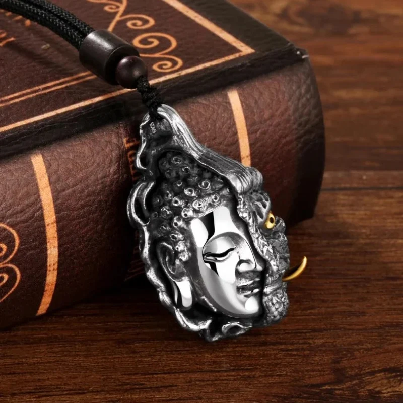 Designer Unique 925 Thai Silver Pendant Buddha Original Crafts Vintage Men's and Women's Domineering and Glossy Jewelry