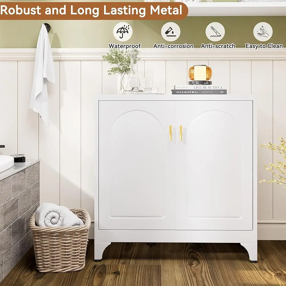 Buffet Cabinet With Storage, 33"" H Side Board Storage Cabinet With Doors And Shelves, Metal Sideboard Cabinets For Dining