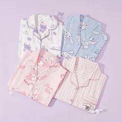 Sanrio Pajamas Women's Summer 2022 New Short Sleeve Shorts Thin Section Cute Cinnamoroll My Melody Homewear Set Anime Kuromi