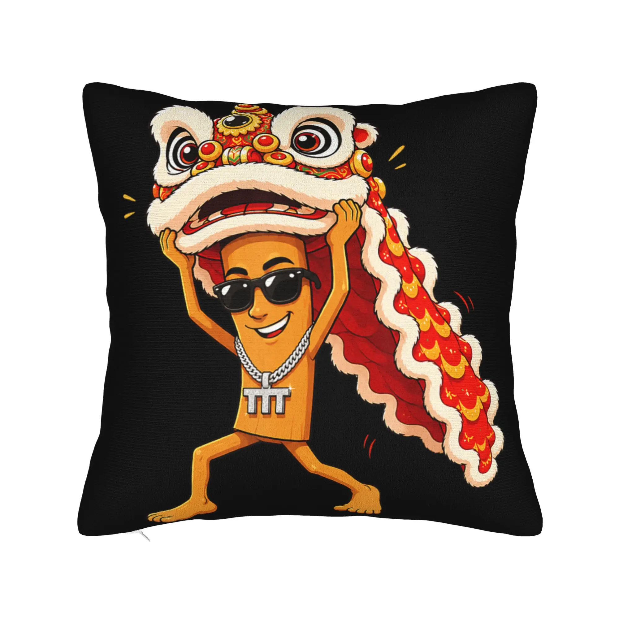 Lion Dance Celebration Brainrot Tung Sahur Lunar New Year Pillow Cover Trendy Pillow Case For Couch Living Room Soft Pillowcases