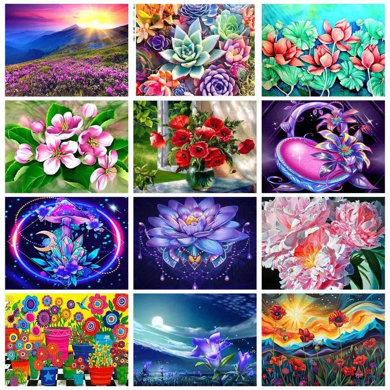 

RUOPOTY Diamond Painting Flowers Cross Stitch Diamond Art Embroidery Mosaic Full Round Rhinestones Gift For Home Decors