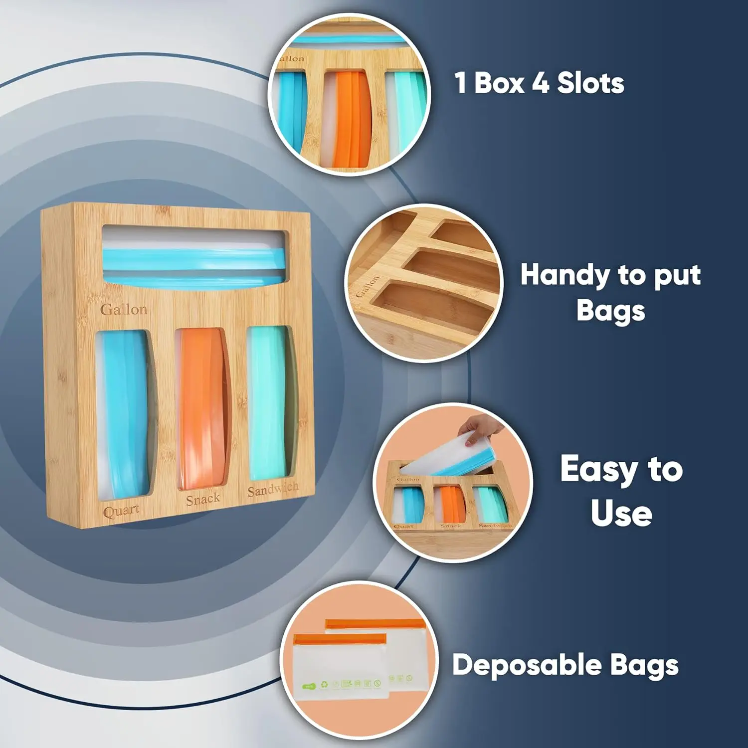 Ziplock Bag Storage Organizer for Kitchen Drawer Large Capacity Bamboo Bag Organizer for Gallon Quart Sandwich Snack Bags