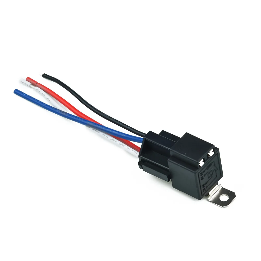 Easy to Install 12V DC Relay with Socket Base Wires Fuse and Iron 4 Pin for Automotive Applications 30A Amp SPST