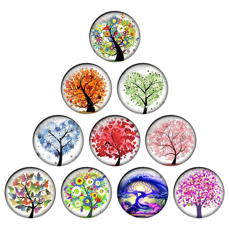 Tree of Life 24pcs Mixed 10mm To 25mm Handmade Jewelry Round Photo Glass Cabochon Demo Flat Back Making Findings H030