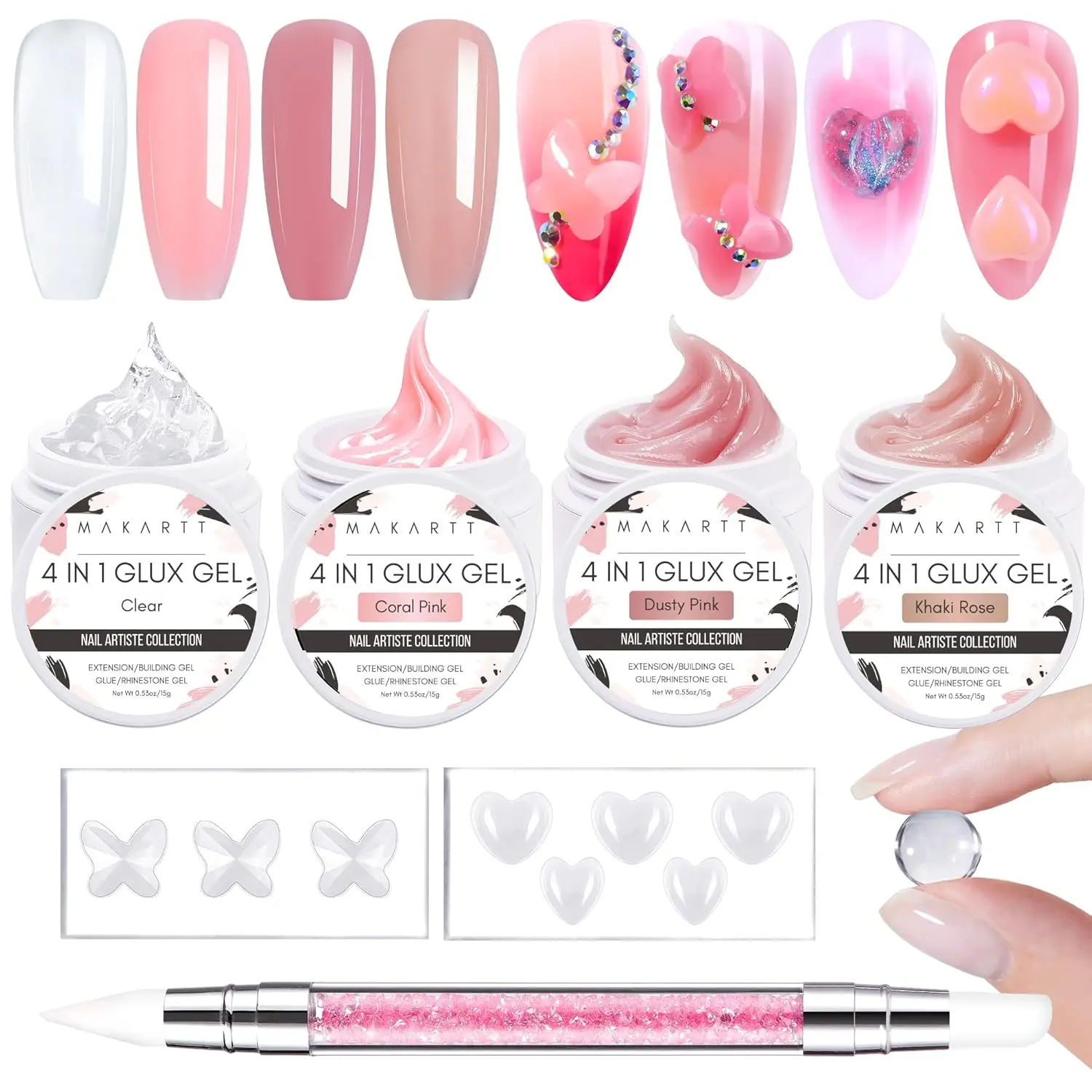 

Makartt Solid Gel Builder for Nails Starter Kit Clear Nude Nail Extension 3D Gel Nail Art UV Nail Glue for Acrylic Rhinestone