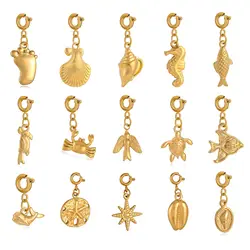 Cute Sea Turtle/Starfish/Conch Charm Stainless Steel Ocean Life Sea Pendants Necklace Bracelet Dangle DIY Jewelry Making Supply