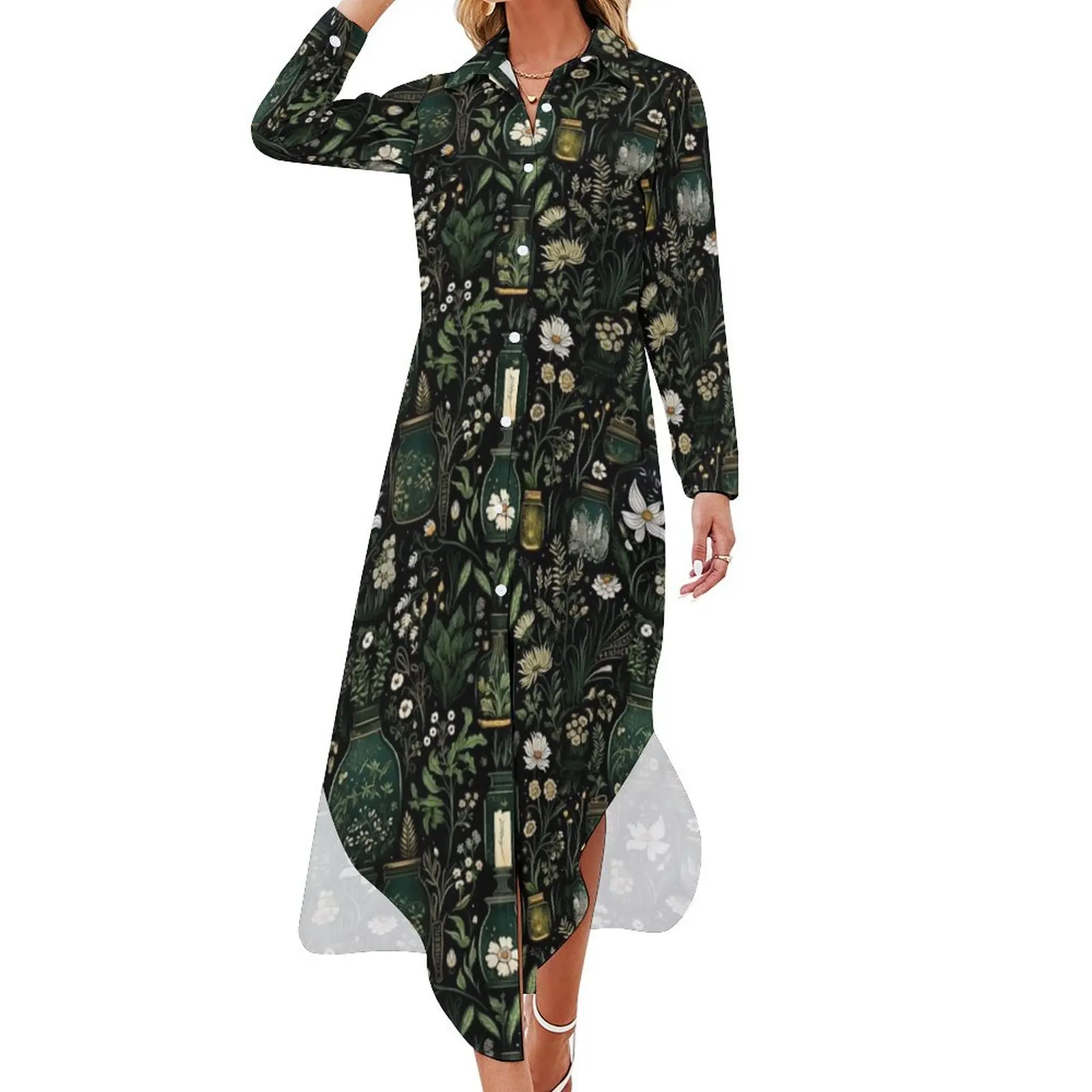 

Flowers and Apothicary Long Sleeved Shirt Dress Woman dresses dresses for official occasions Women long dress Dress women