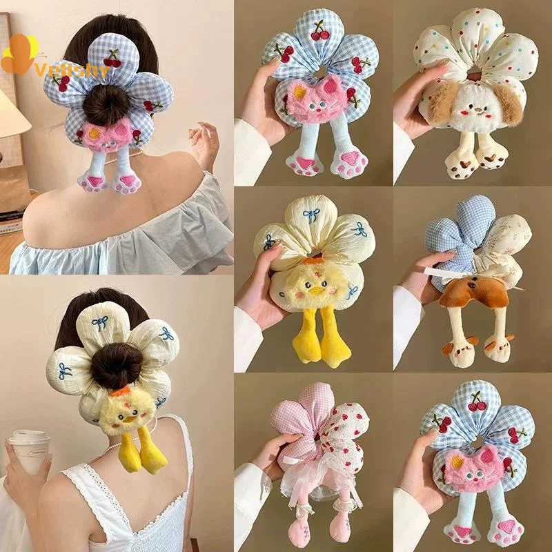 Cartoon Corpo inferiore di animali Fiore grande Scrunchie per donne Ragazze Fascia per capelli dolce Fascia per capelli Cravatta per capelli Accessori per capelli carini