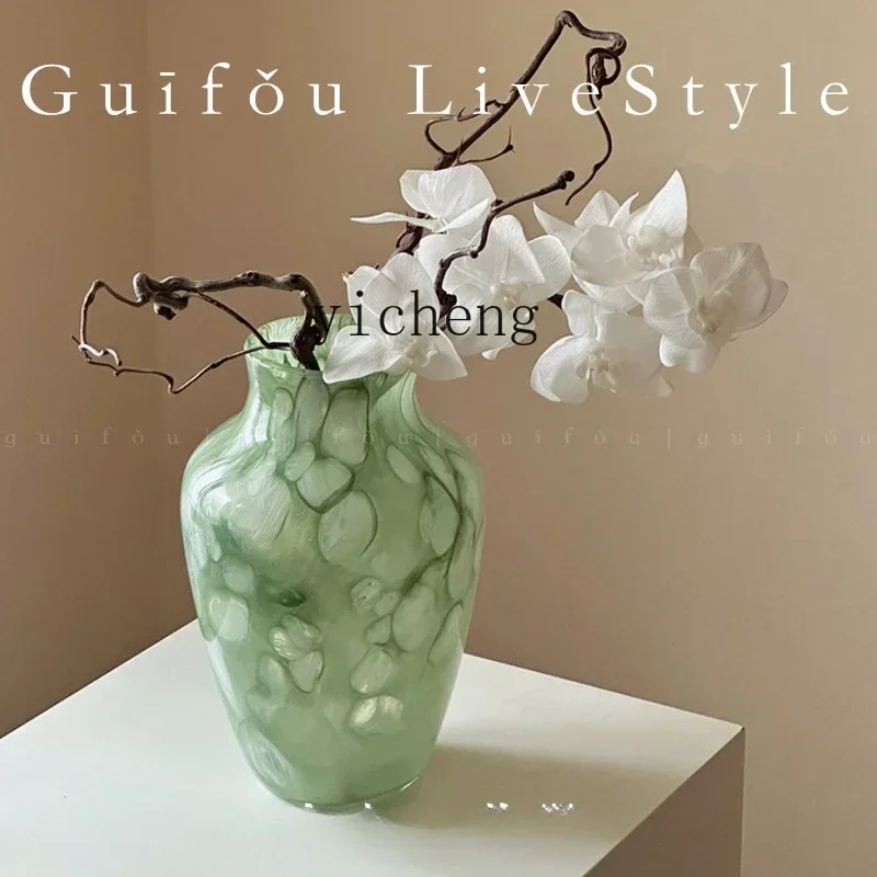 b11-7.1 Lily Green Glazed Glass Vase Living Room Flower Arrangement Niche Ornament
