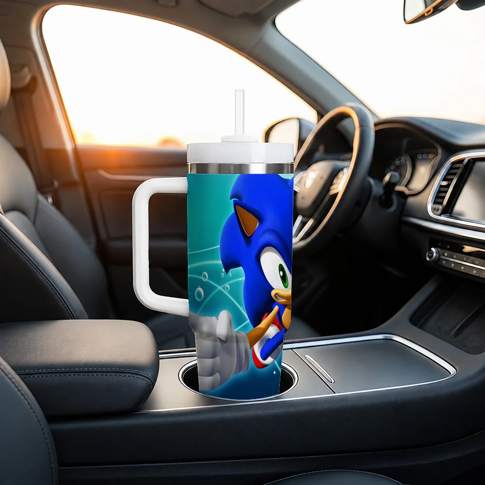 Game S-Sonic the Hedgehog Vacuum Flasks 40oz Stainless Steel Insulated Tumbler With Handle & Straw Leakproof Travel Mug view 3