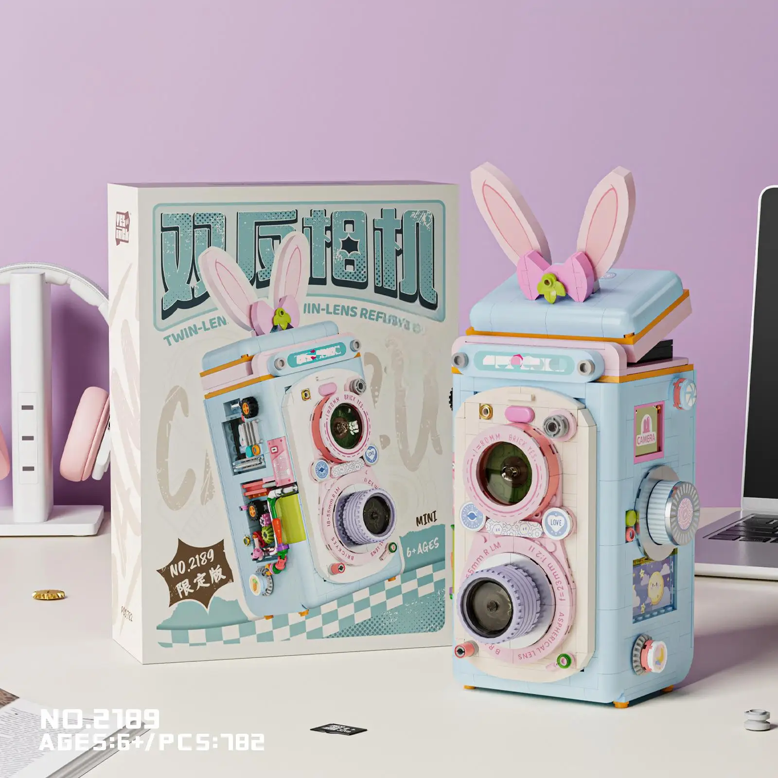 Model aparatu fotograficznego OUZEY do składania, klocki z mini elementami, kreatywny projekt DIY, prezent dla miłośników fotografii