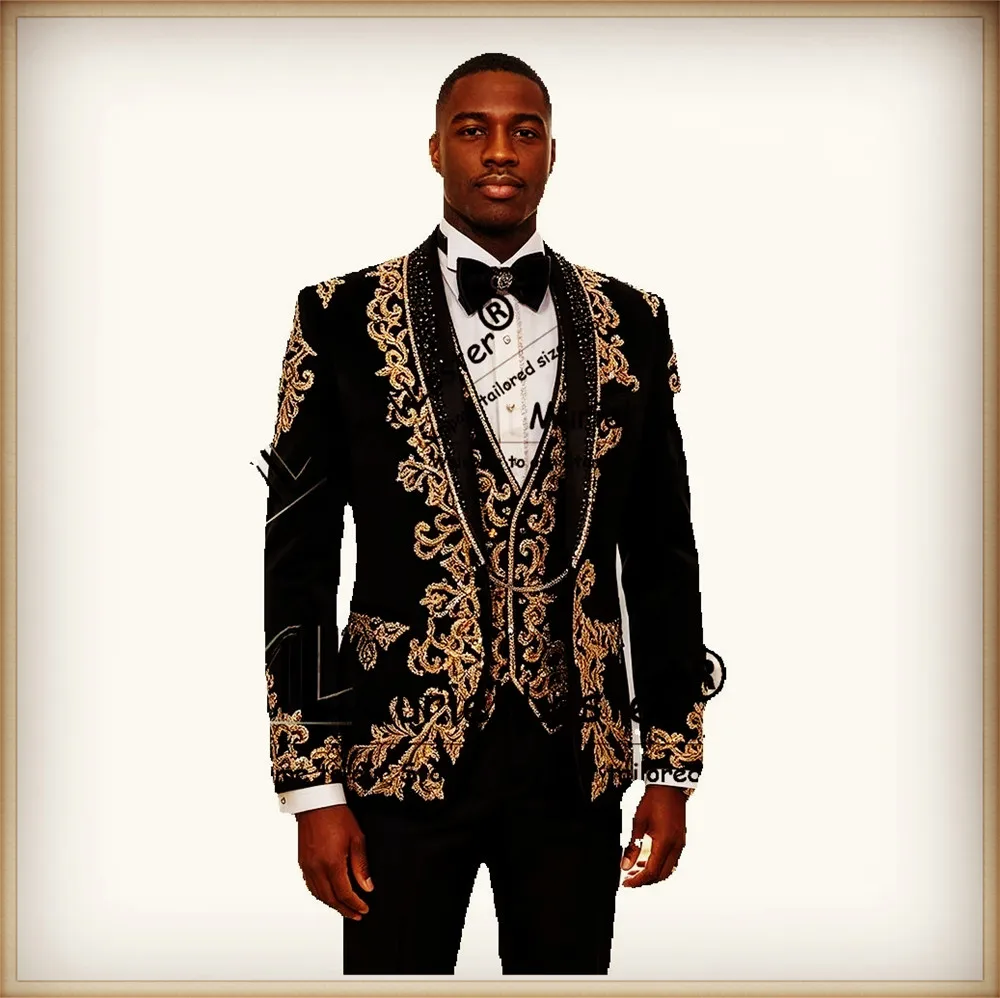 Exquisite Crystals Beading Suits Men For Wedding Single Breasted Prom Blazers Customized 3 Pieces Sets Groom Tuxedos Ropa Hombre