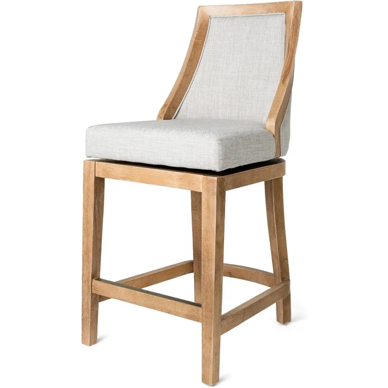 

Lane Vienna Counter Stool 26 Inches High – Swivel Stool with Footrest – Brown Solid Wood and Natural Fabric Upholstery – P